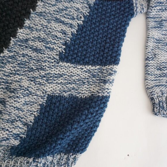 Vintage '80S Street Scenes Blue Black Geometric Fisherman Eclectic Sweater XL - Picture 5 of 9